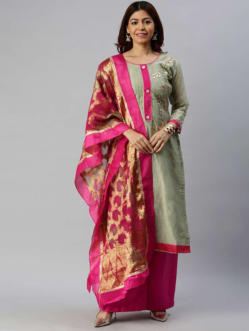 olive semi-stitched suit set - 18141617 - Zoom Image - 0