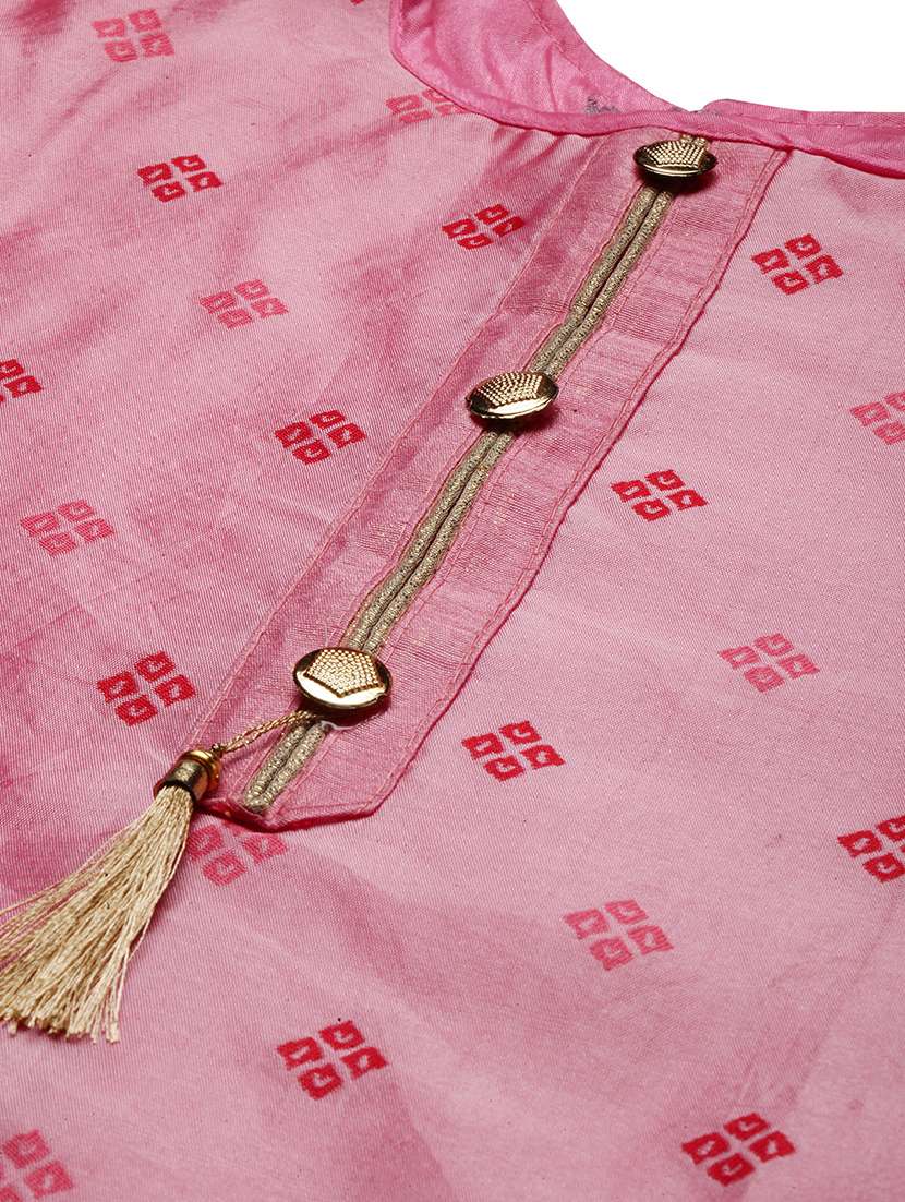 pink semi-stitched suit set - 18141620 - Standard Image - 3