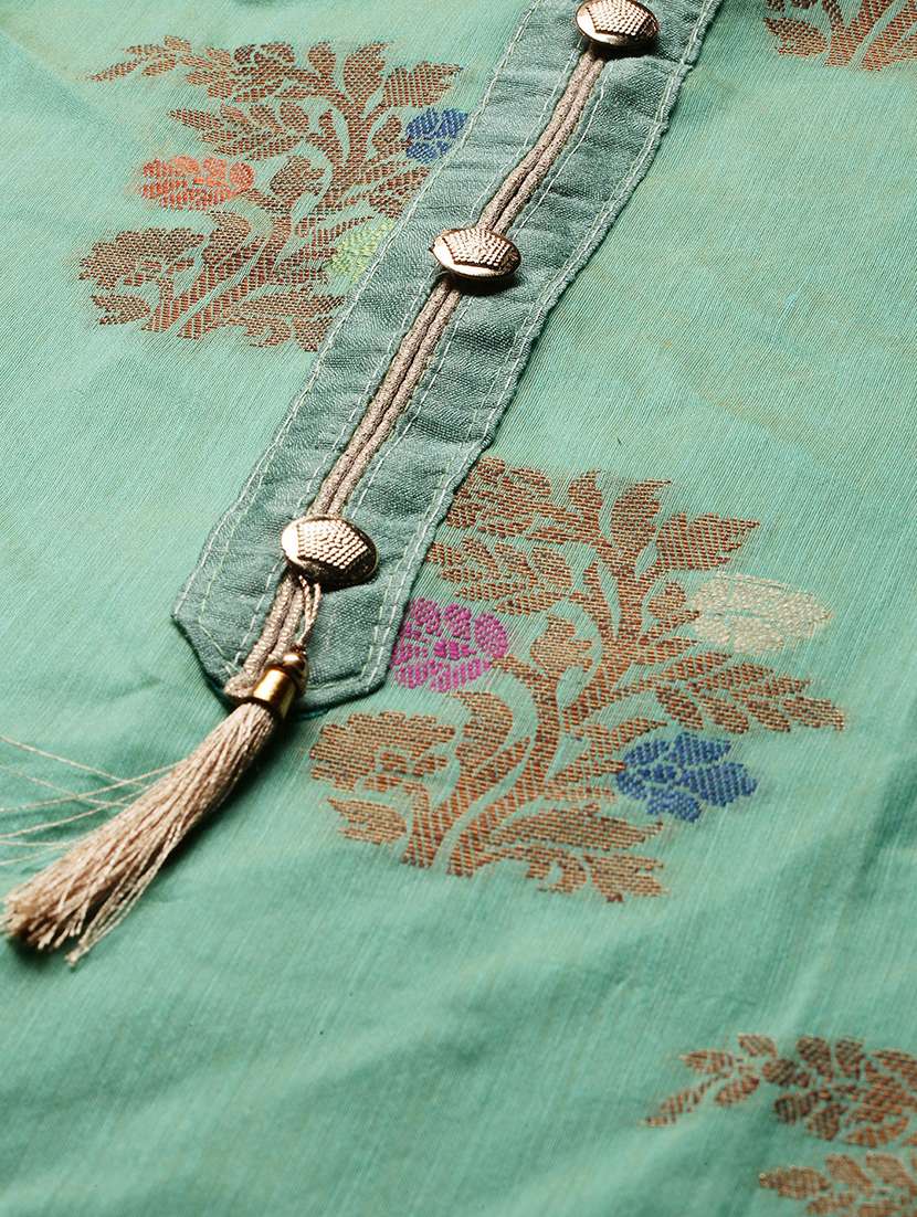 turquoise semi-stitched suit set - 18141626 - Standard Image - 3