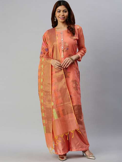 orange semi-stitched suit set - 18141627 - Standard Image - 0