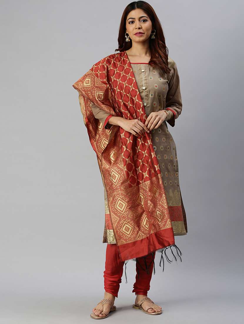 brown semi-stitched suit set - 18141633 - Zoom Image - 0