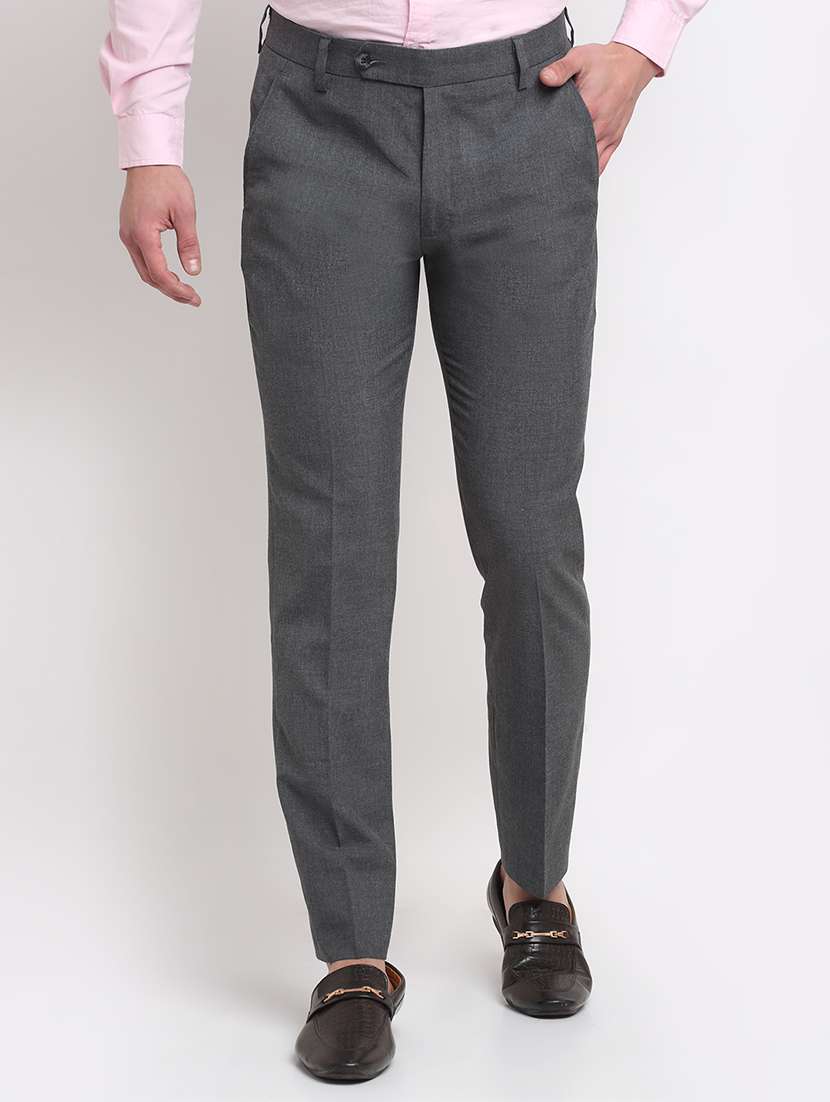 Charcoal Grey Solid Formal Trouser