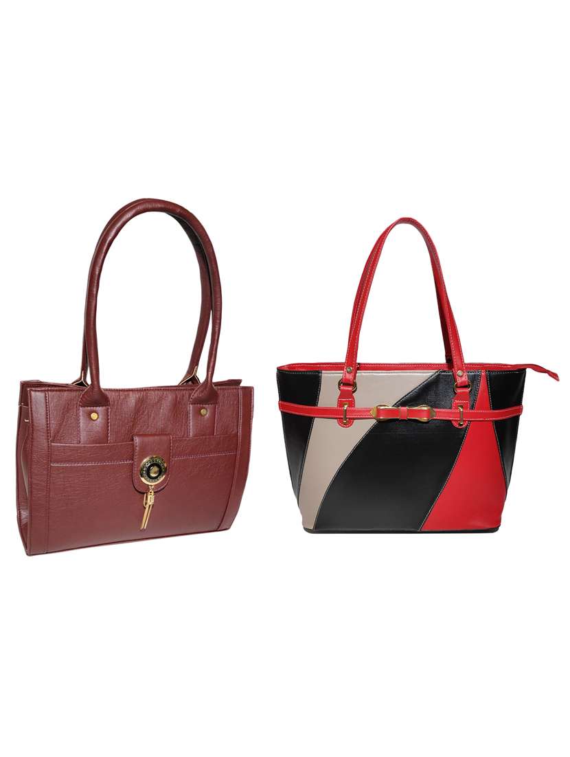multi colored leatherette (pu) combo handbag