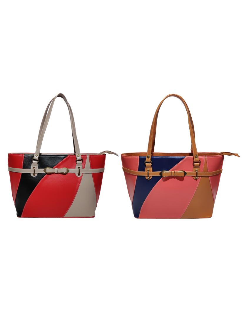 multi colored leatherette (pu) combo handbag