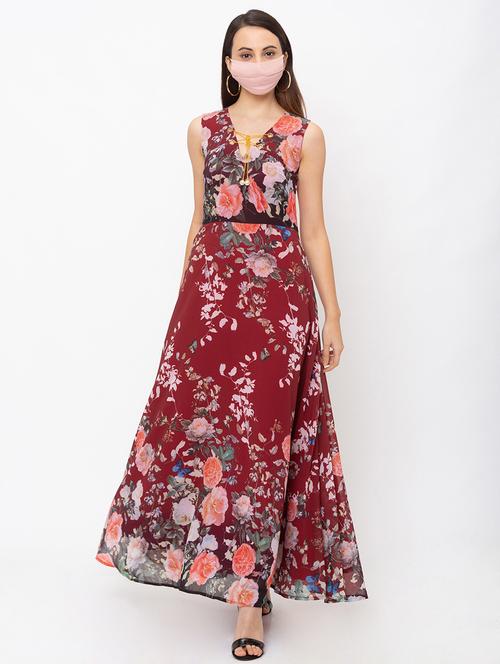 lace up neck floral maxi dress - 18146728 - Standard Image - 0