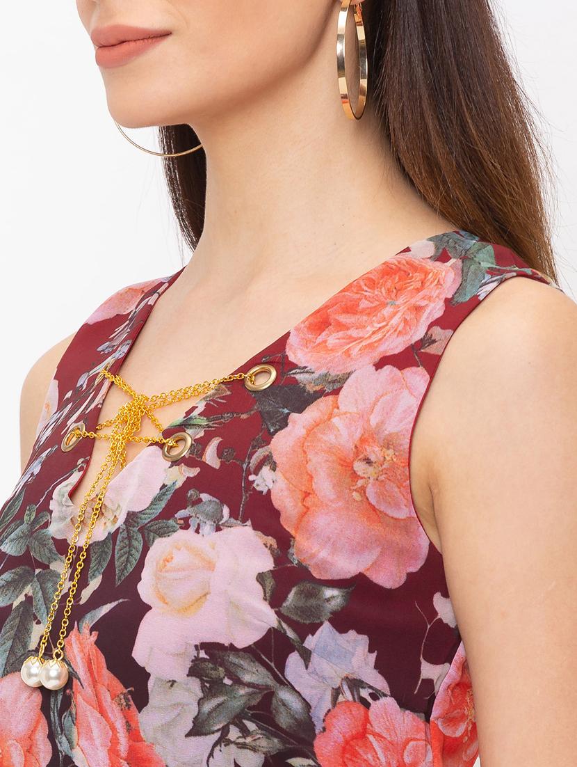 lace up neck floral maxi dress - 18146728 - Standard Image - 3