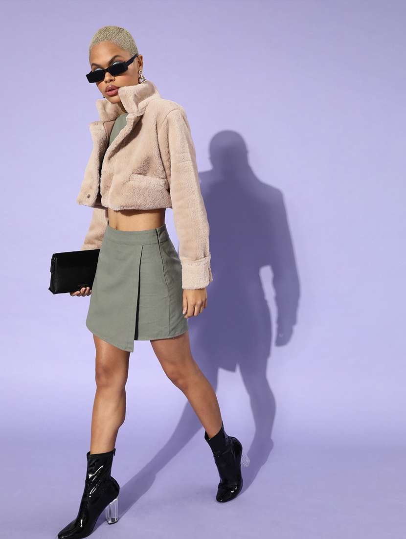 beige solid fur jacket - 18146968 - Standard Image - 3