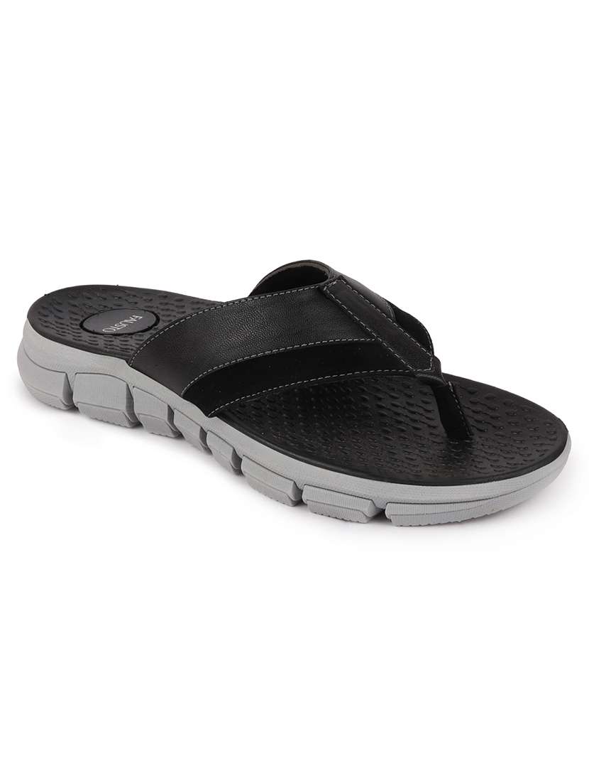 black pu slip on slippers