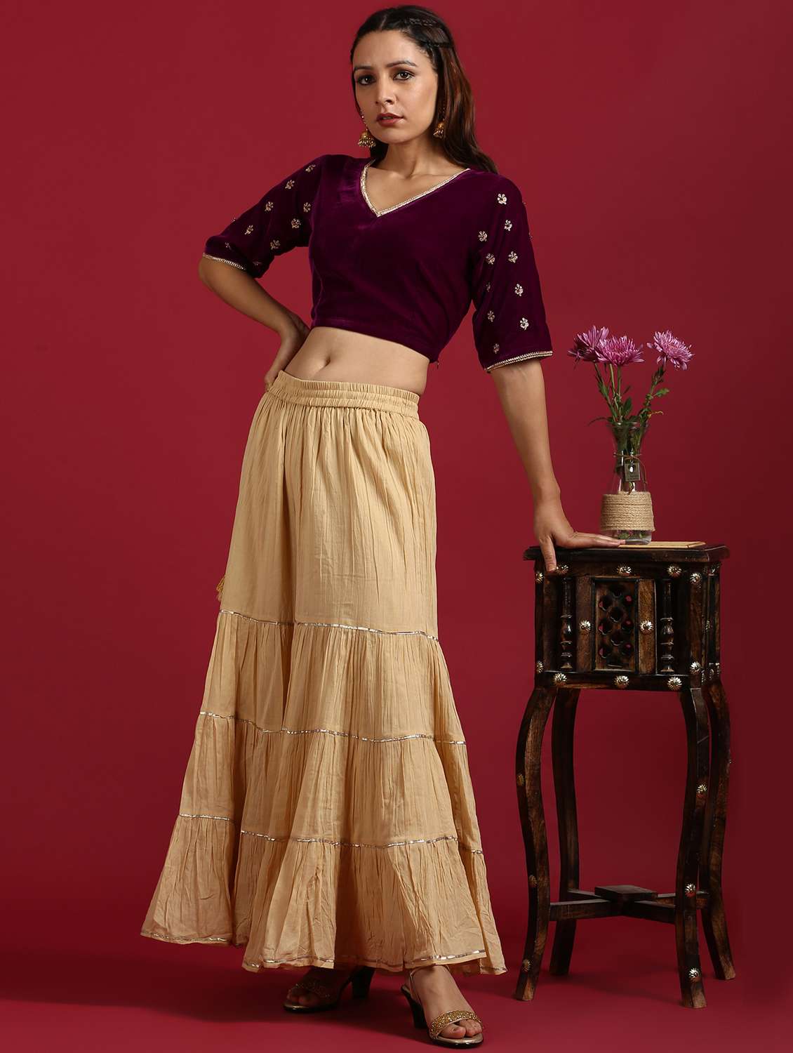 purple velvet embroidered blouse