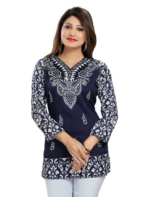 dark blue crepe kurti - 18151749 -  Standard Image - 0