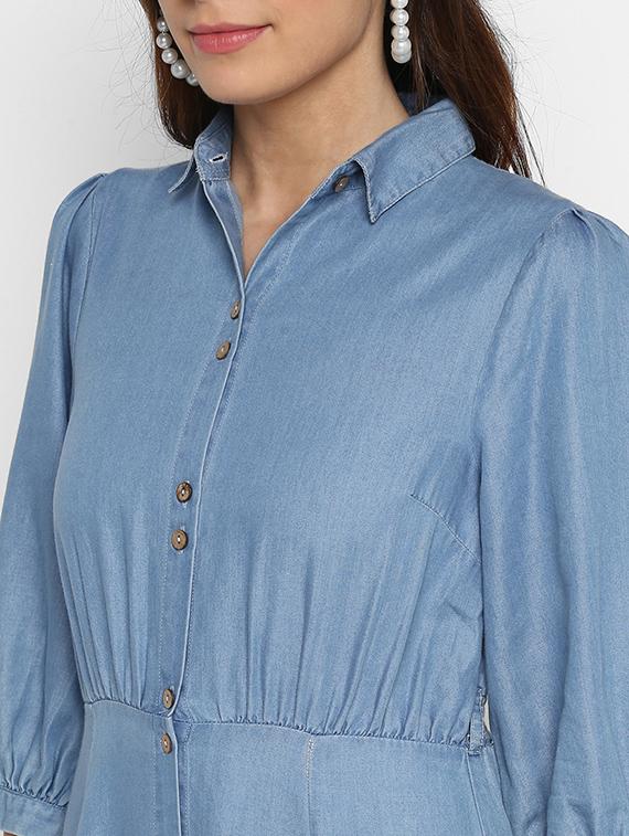 slit detailed solid shirt dress - 18151844 - Standard Image - 3