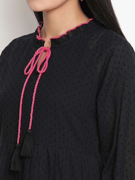 draw-string neck self design a-line dress - 18151847 -  Standard Image - 3