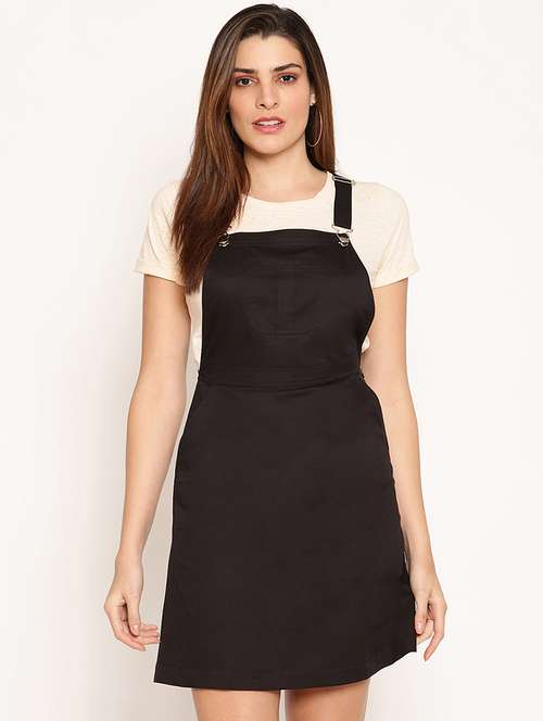 front pocket solid pinafore dress - 18151855 - Standard Image - 0