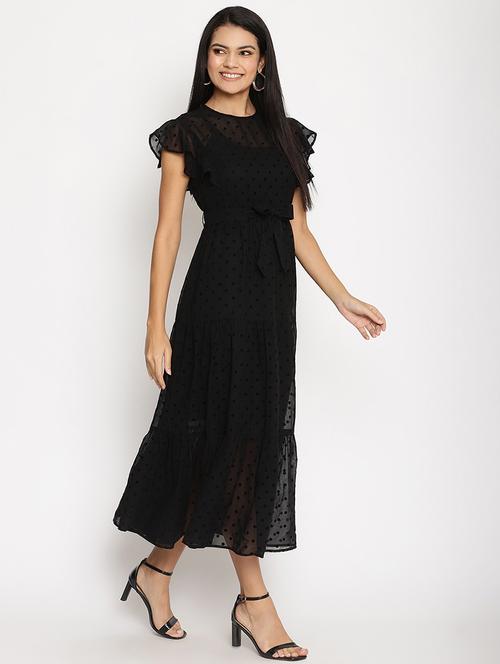 cap sleeved belted a-line dress - 18151885 - Standard Image - 0