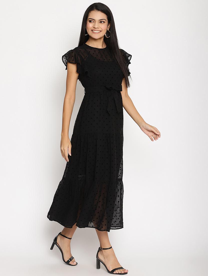 cap sleeved belted a-line dress - 18151885 - Zoom Image - 0