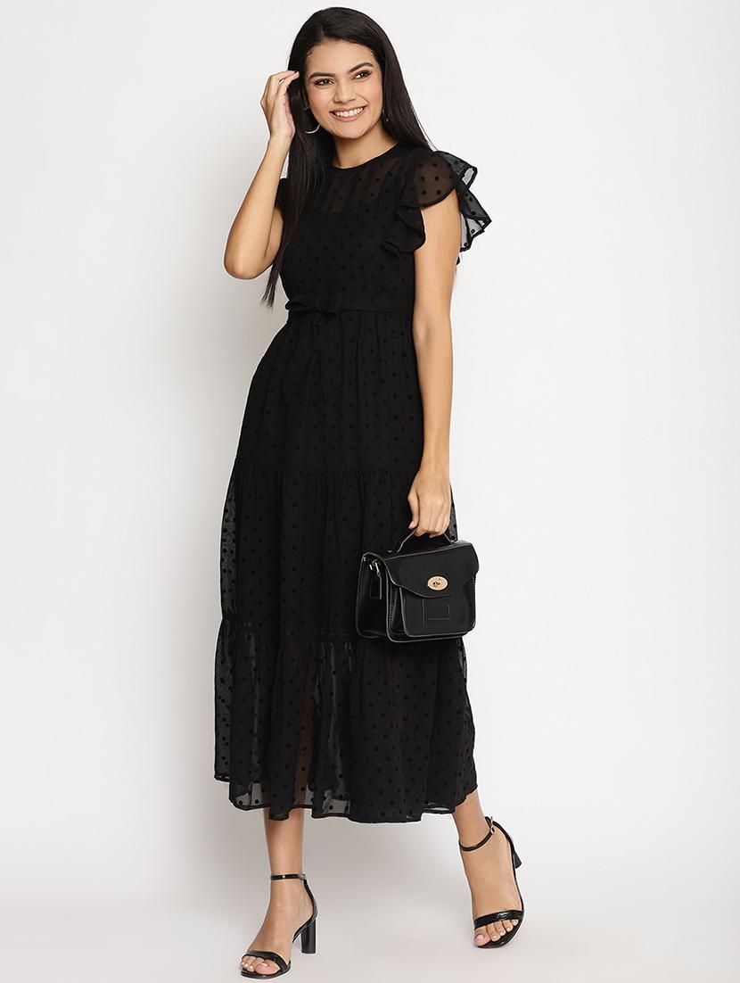 cap sleeved belted a-line dress - 18151885 - Standard Image - 3