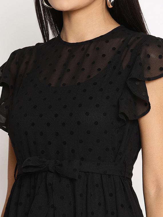cap sleeved belted a-line dress - 18151885 - Standard Image - 5