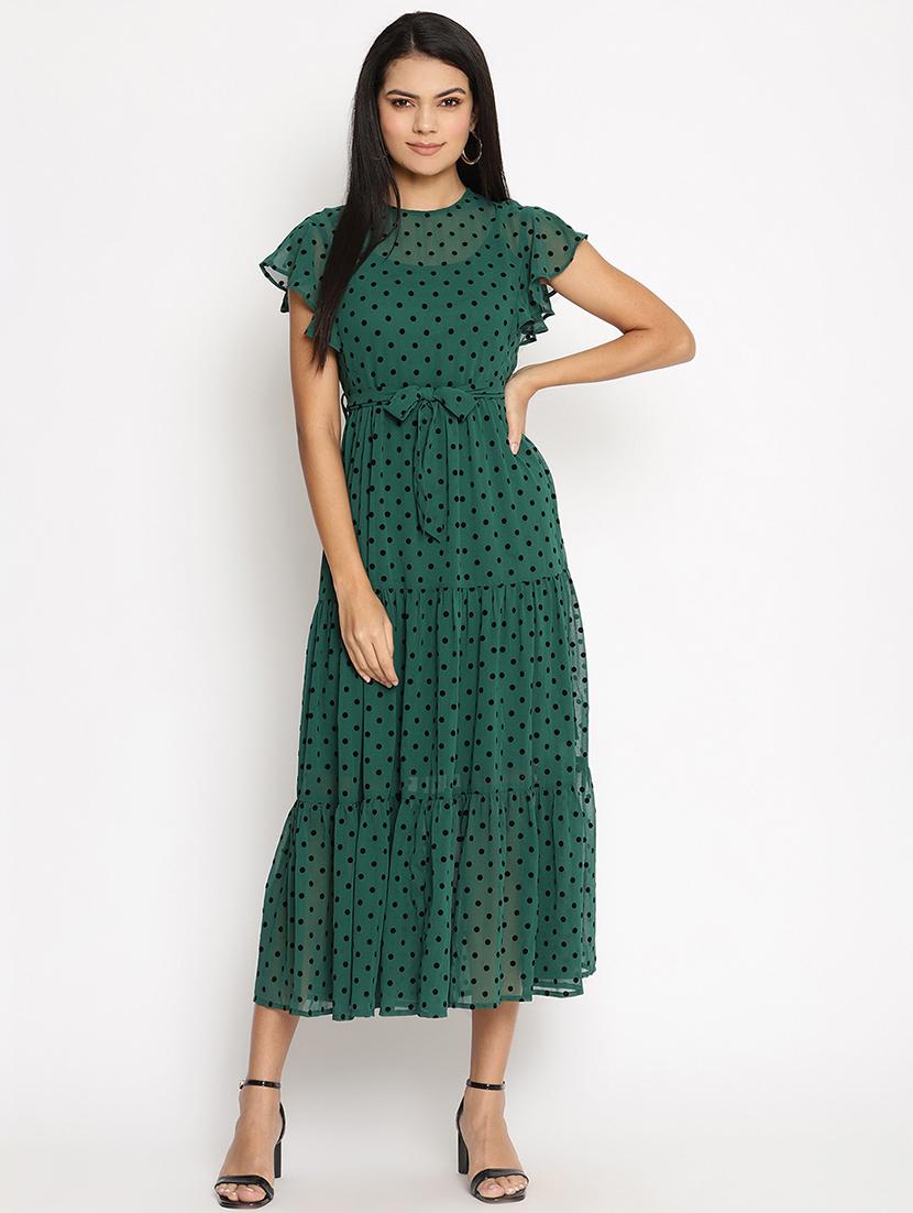 cap sleeved polka belted a-line dress - 18151887 -  Zoom Image - 0