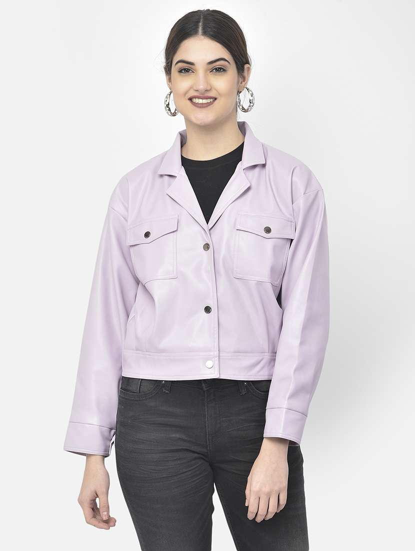 purple solid leather/leatherette jacket