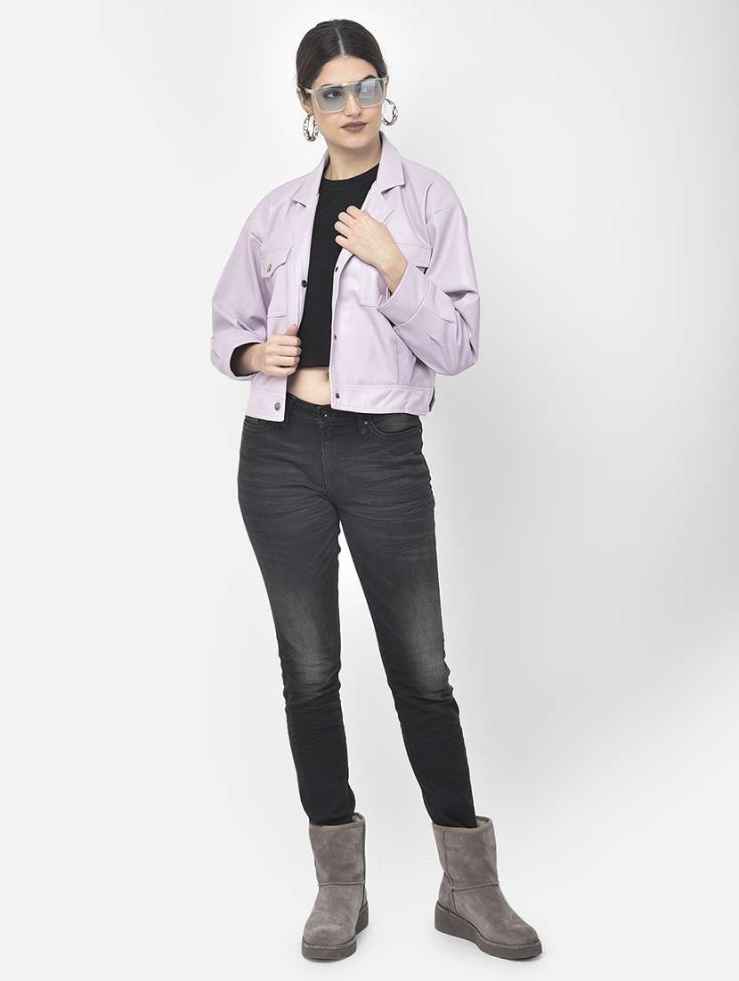 purple solid leather/leatherette jacket - 18152191 -  Standard Image - 3