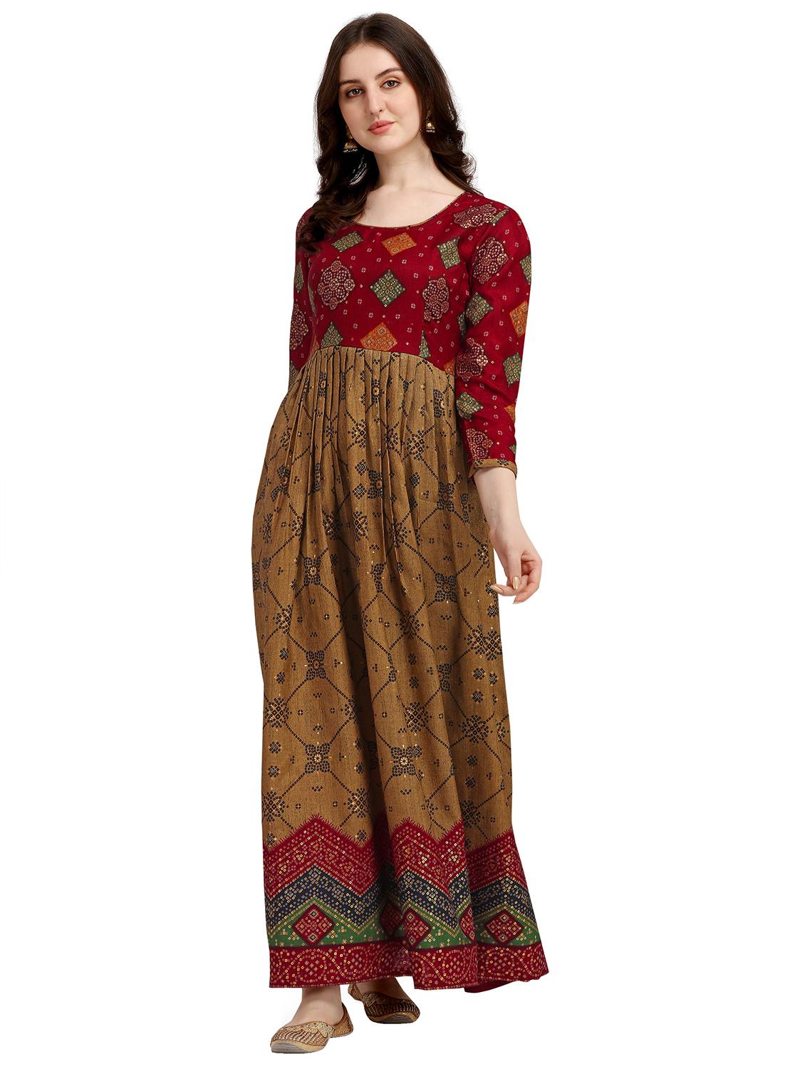 orange printed flared gown - 18153121 - Standard Image - 3