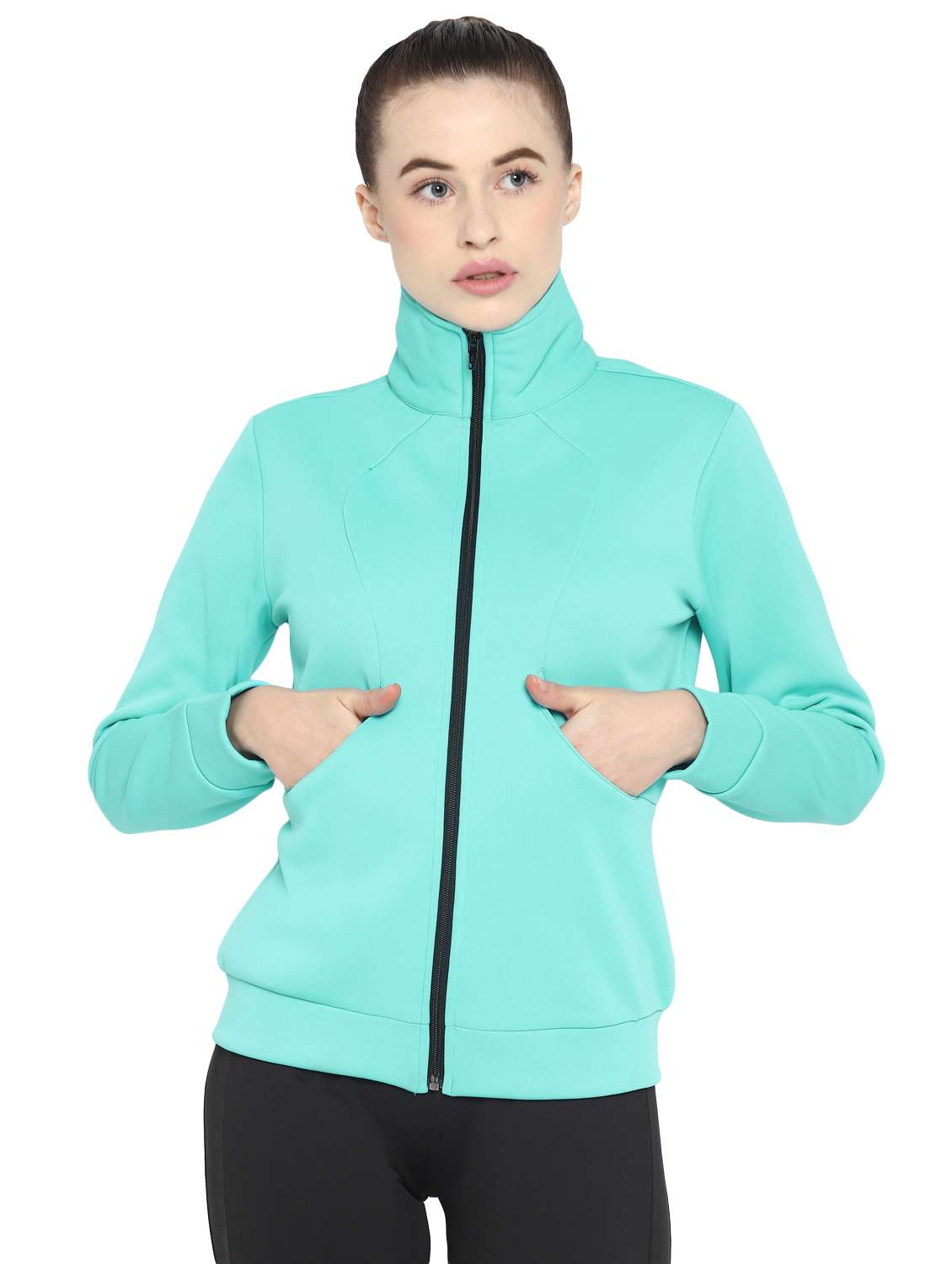 women solids long sleeves ziiper sweatshirts