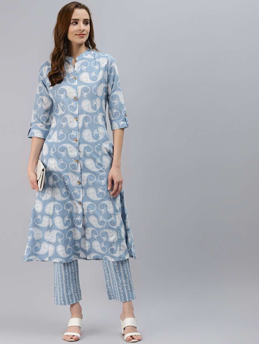 blue cotton kurta pant  set - 18160268 -  Standard Image - 3