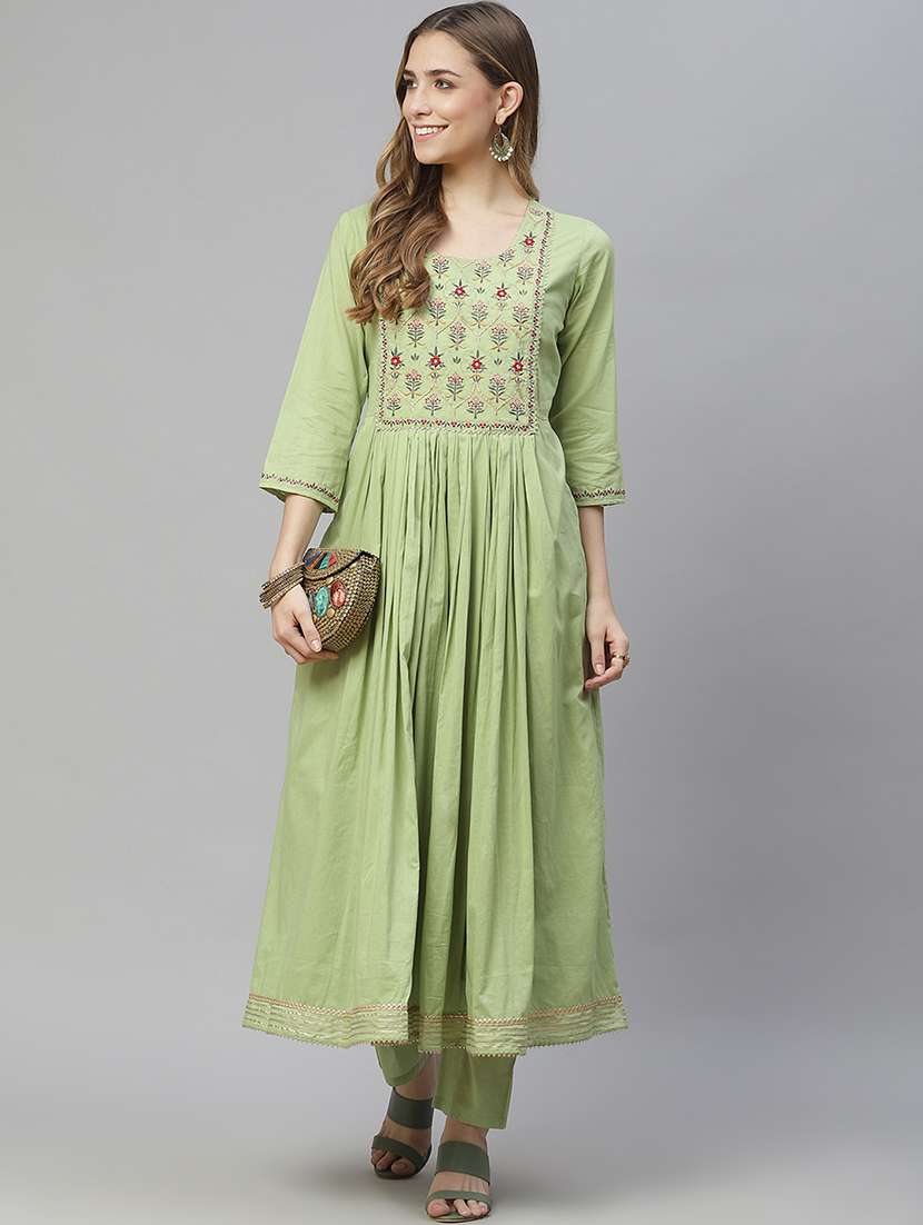 green cotton kurta pant  set - 18160274 -  Standard Image - 3