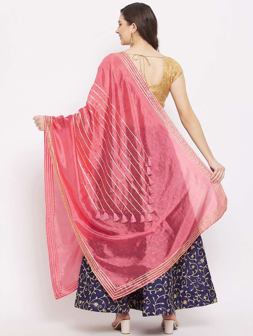 peach silk blend dupatta - 18163365 -  Standard Image - 3