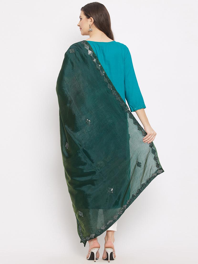 green silk blend dupatta - 18163368 - Standard Image - 3