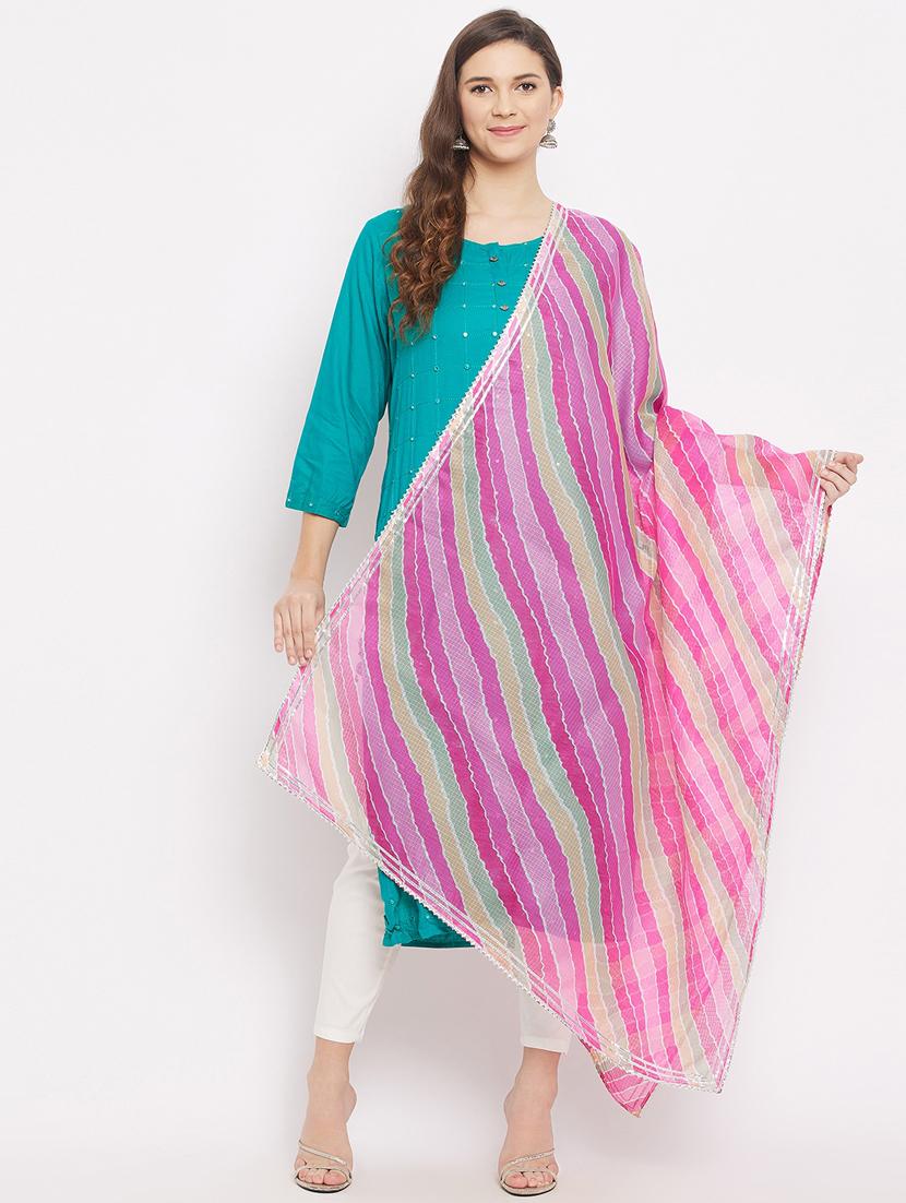 pink leheriya print gota work dupatta - 18163388 -  Zoom Image - 0