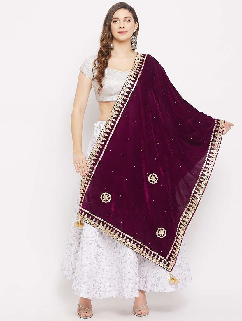 burgundy velvet dupatta