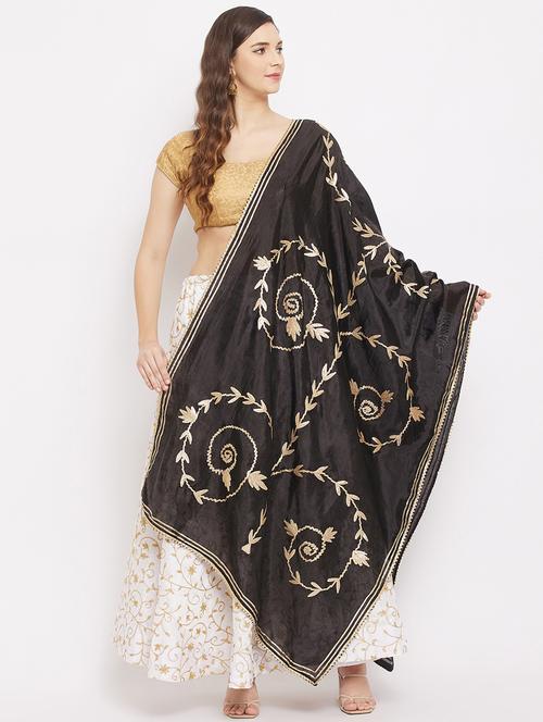 black embroidered gota work dupatta - 18163400 - Standard Image - 0