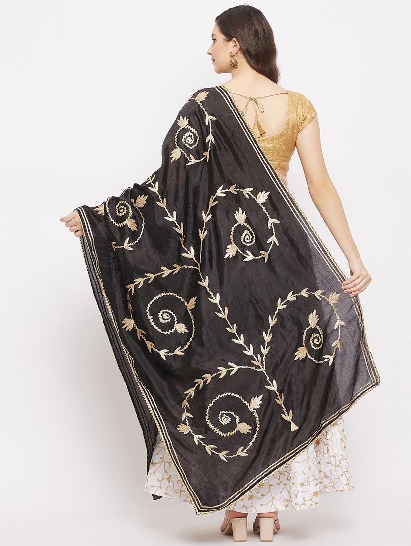 black embroidered gota work dupatta - 18163400 - Standard Image - 3