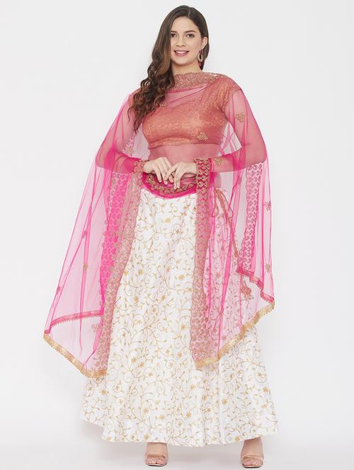 magenta net dupatta - 18163434 -  Standard Image - 0