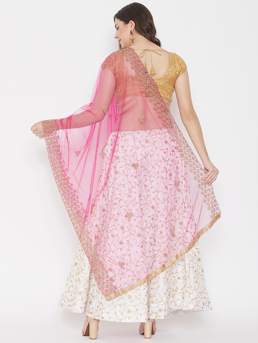 magenta net dupatta - 18163434 - Standard Image - 3