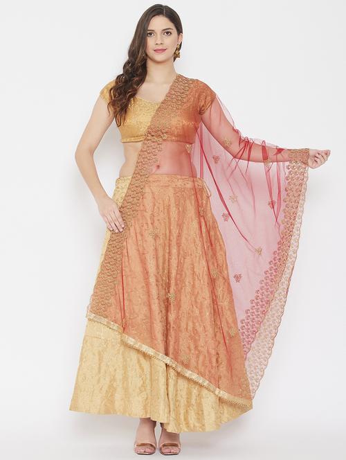maroon net dupatta - 18163437 - Standard Image - 0
