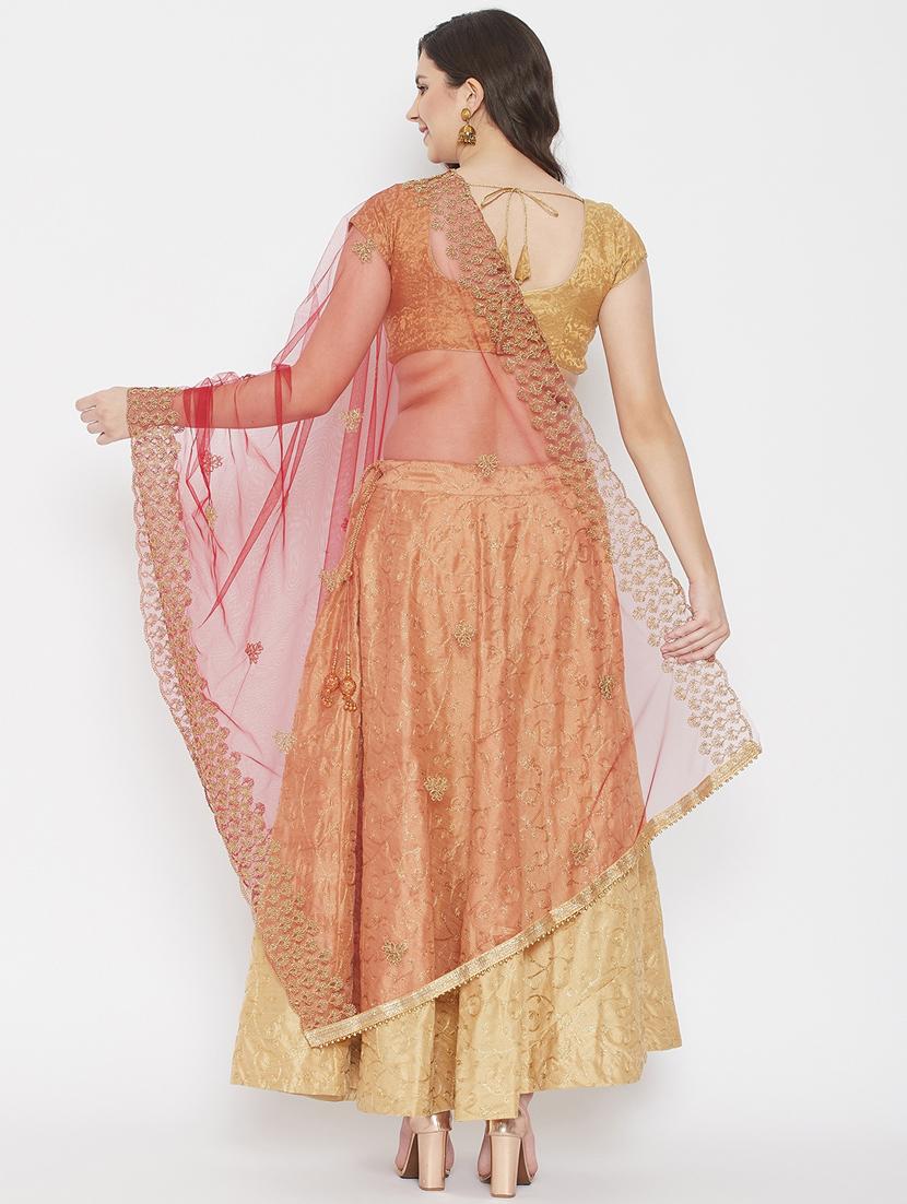 maroon net dupatta - 18163437 - Standard Image - 3