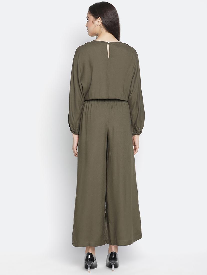 v neck solid full leg jumpsuit - 18164700 - Standard Image - 3