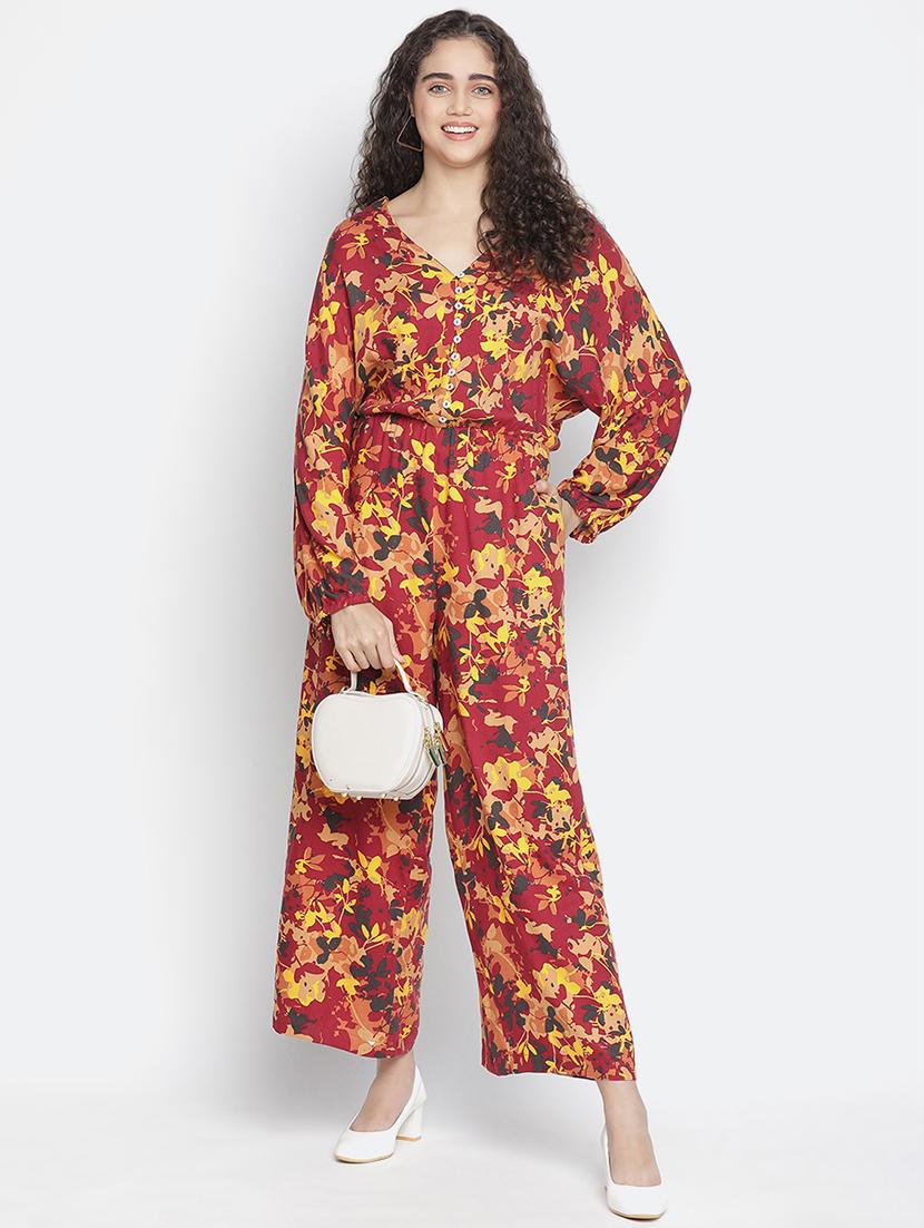 v neck floral full leg jumpsuit - 18164701 -  Zoom Image - 0
