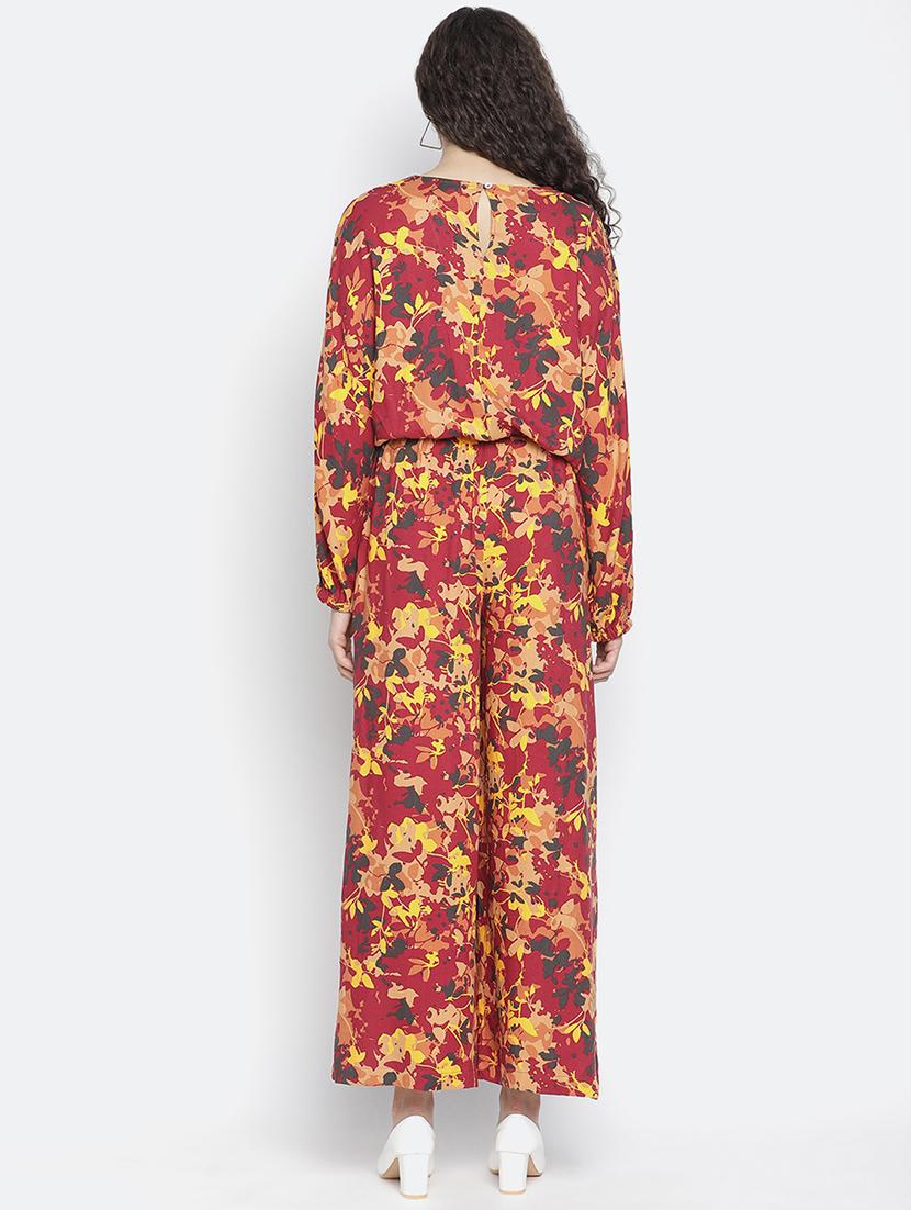 v neck floral full leg jumpsuit - 18164701 - Standard Image - 3