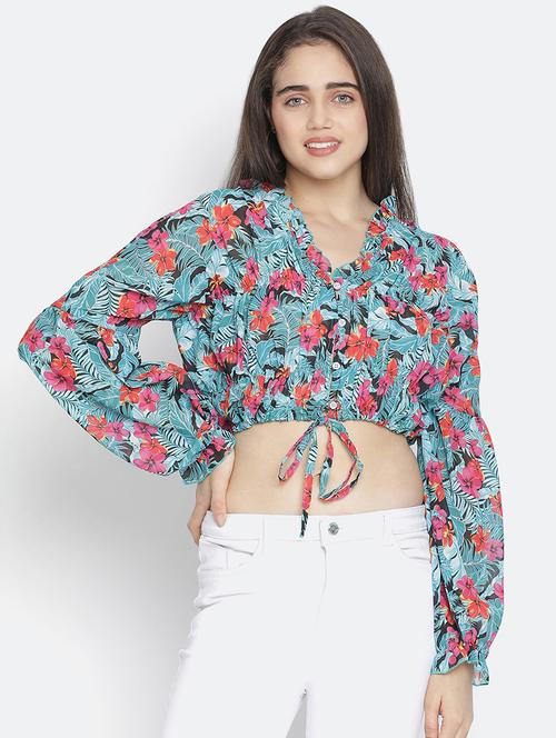drawstring waist floral top - 18164731 - Standard Image - 0