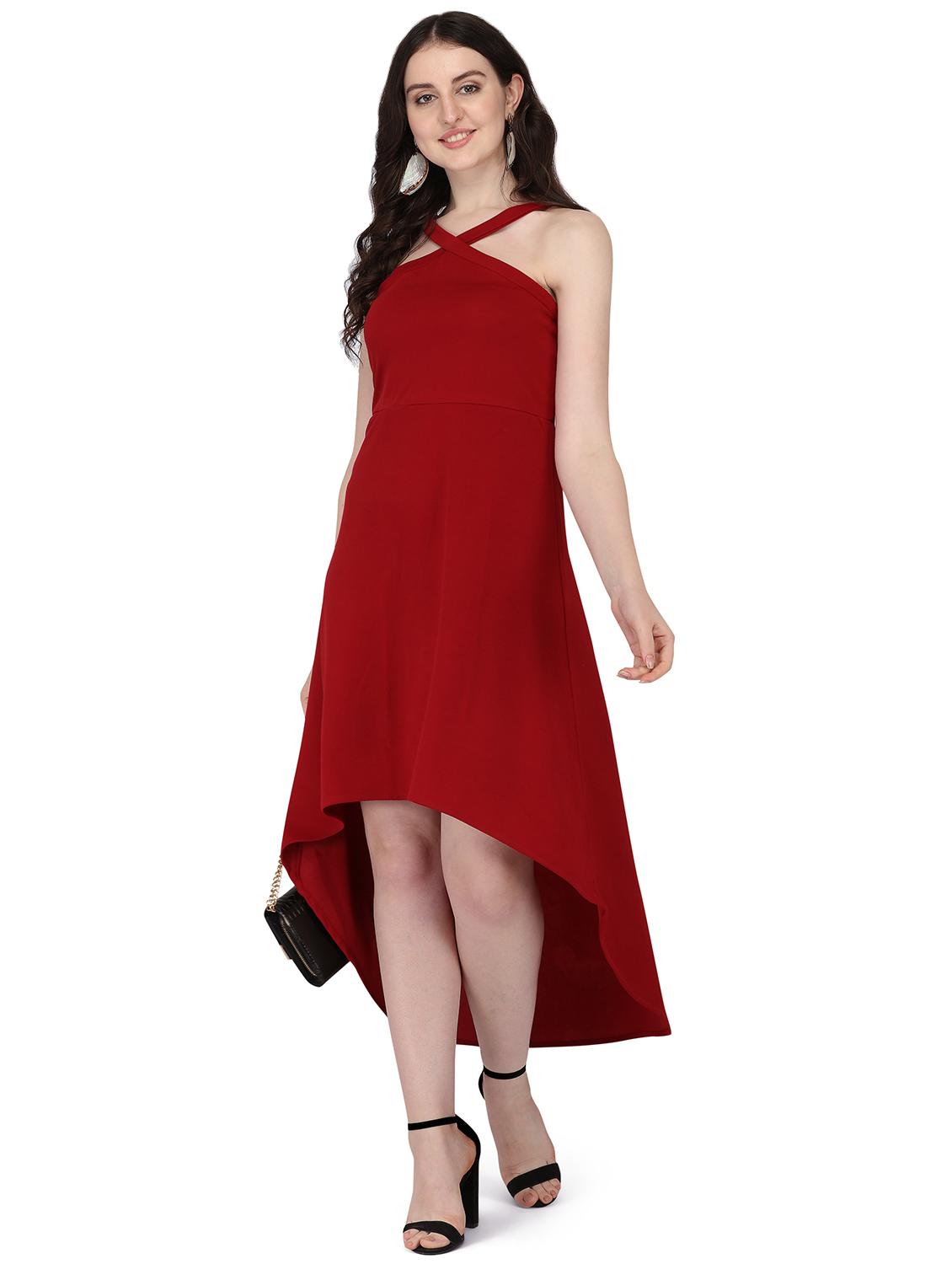 x-line neck solid a-line dress - 18165676 -  Zoom Image - 0