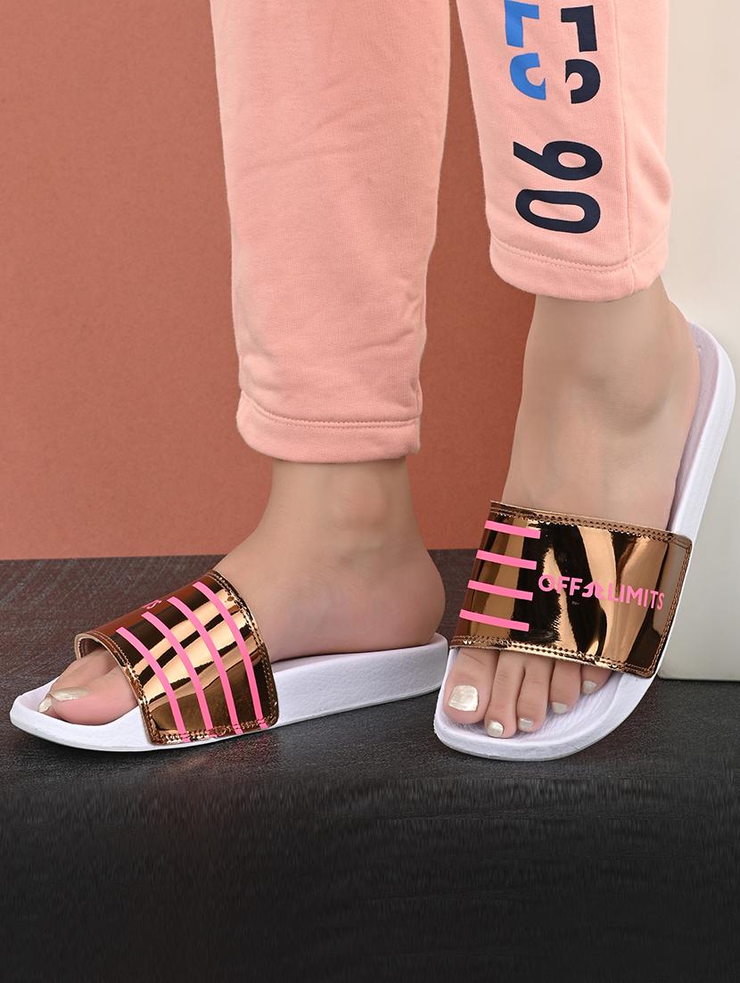 gold mesh slides flip flops - 18169101 - Standard Image - 5