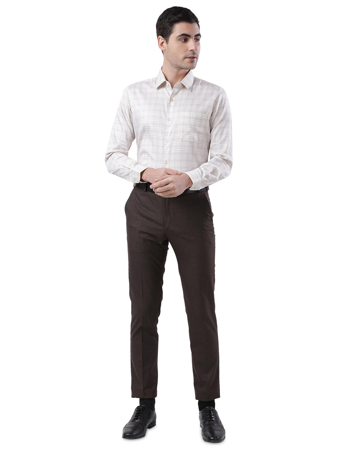 beige checked formal shirt - 18169946 - Standard Image - 3