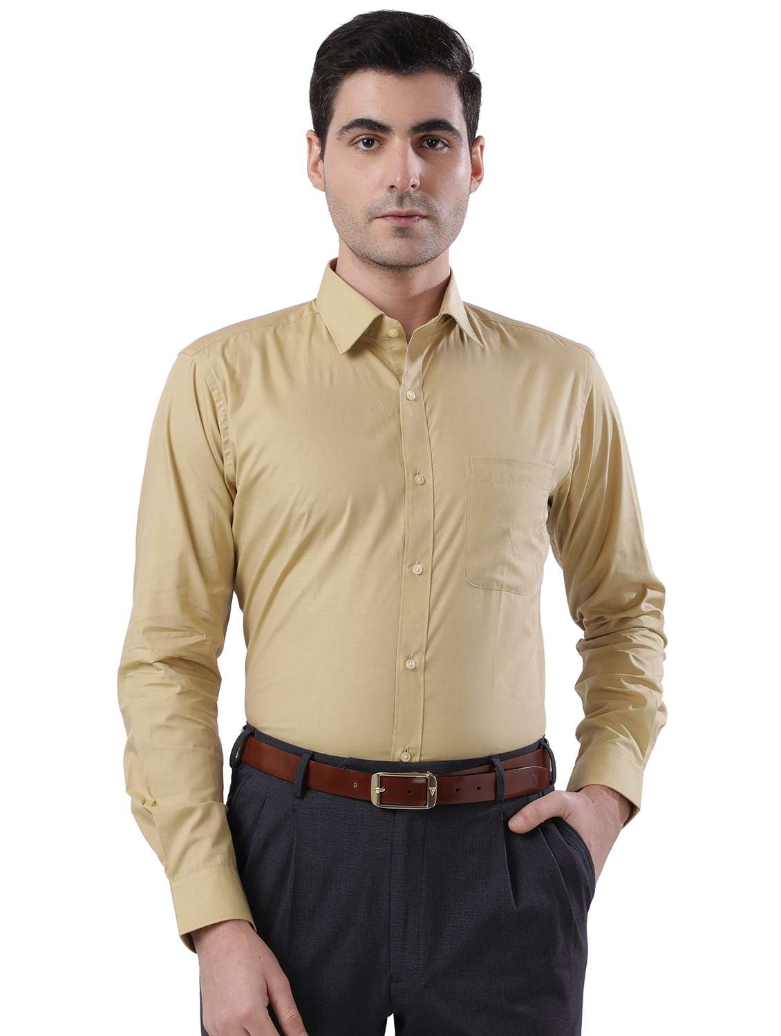 yellow solid formal shirt - 18169948 -  Zoom Image - 0