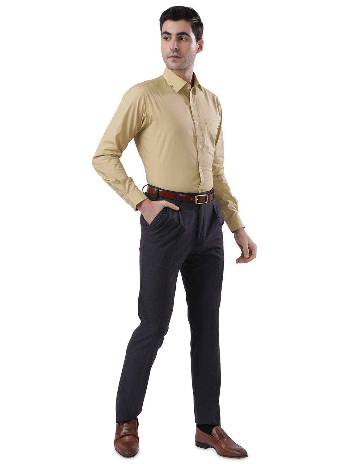 yellow solid formal shirt - 18169948 - Standard Image - 3