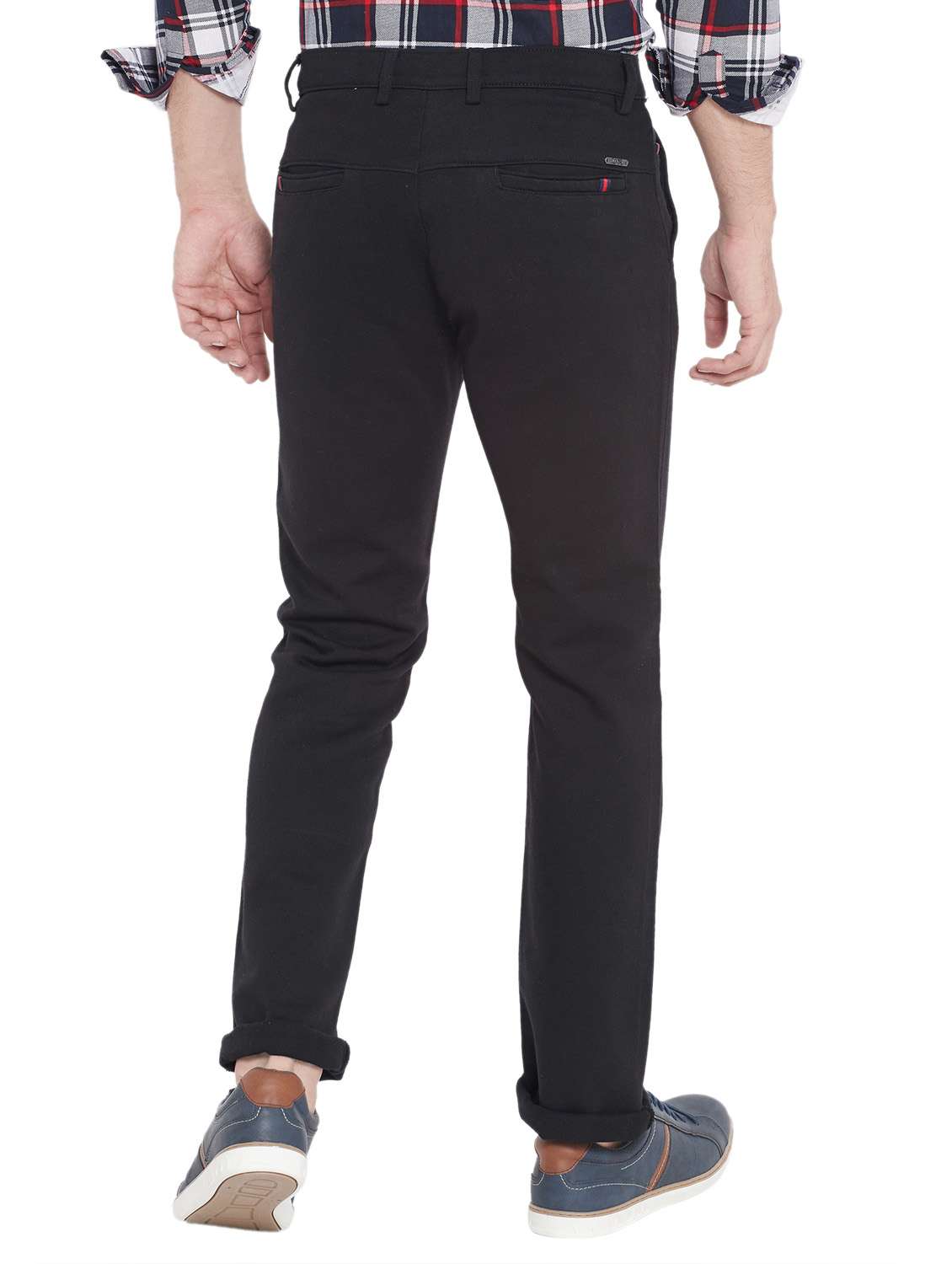 black cotton flat front casual trousers - 18170122 -  Standard Image - 3