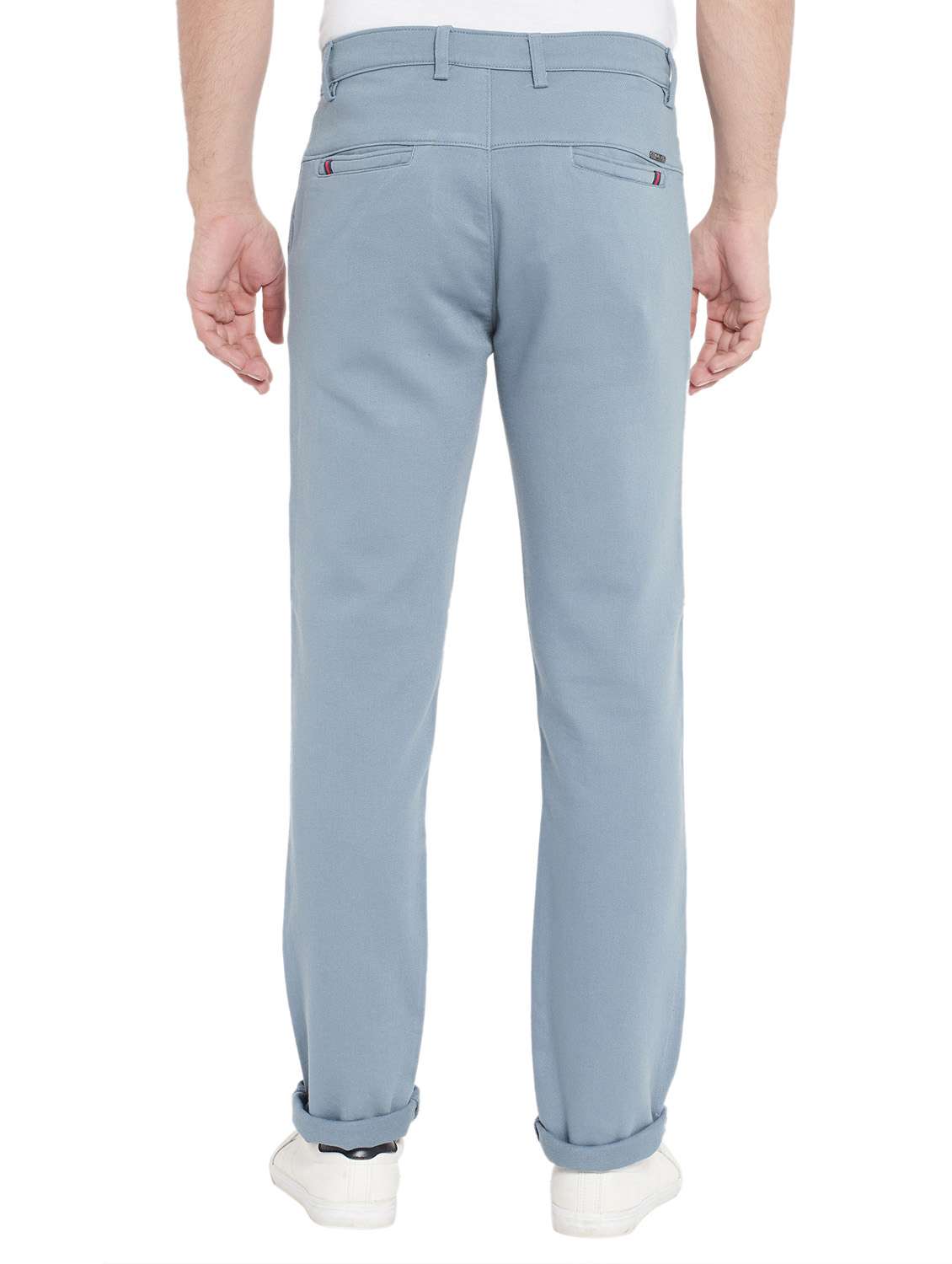 light blue cotton flat front casual trousers - 18170127 -  Standard Image - 3