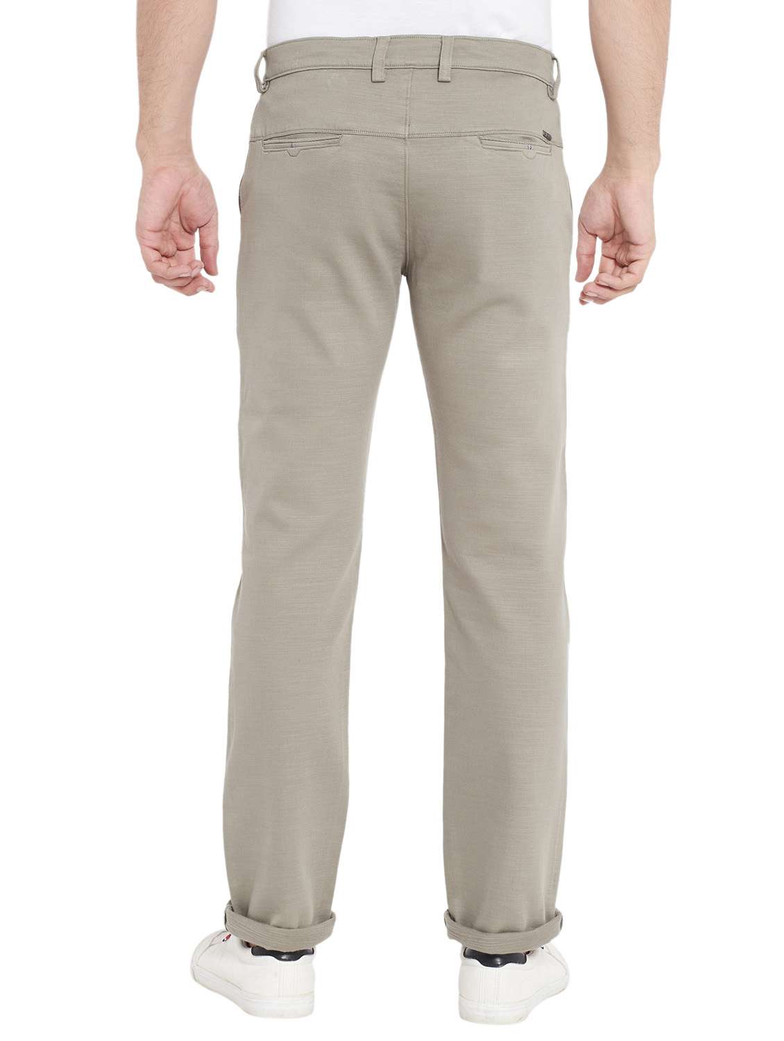 beige cotton flat front casual trousers - 18170128 -  Standard Image - 3